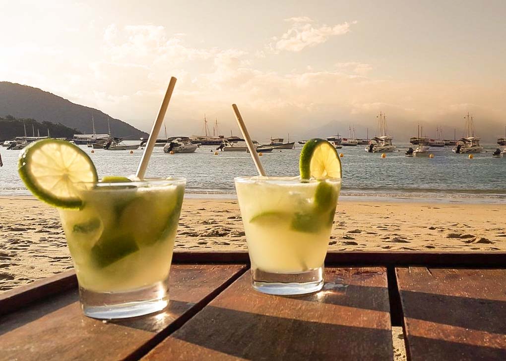 Two Caipirinha's at sunset on Ilha Grande, Brazil