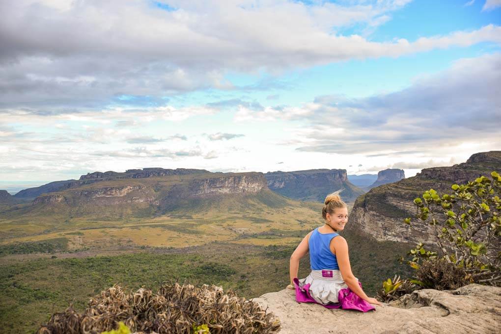 Bailey sits on a viewpoint overlooking Chapada Diamantina National Park, Brazil