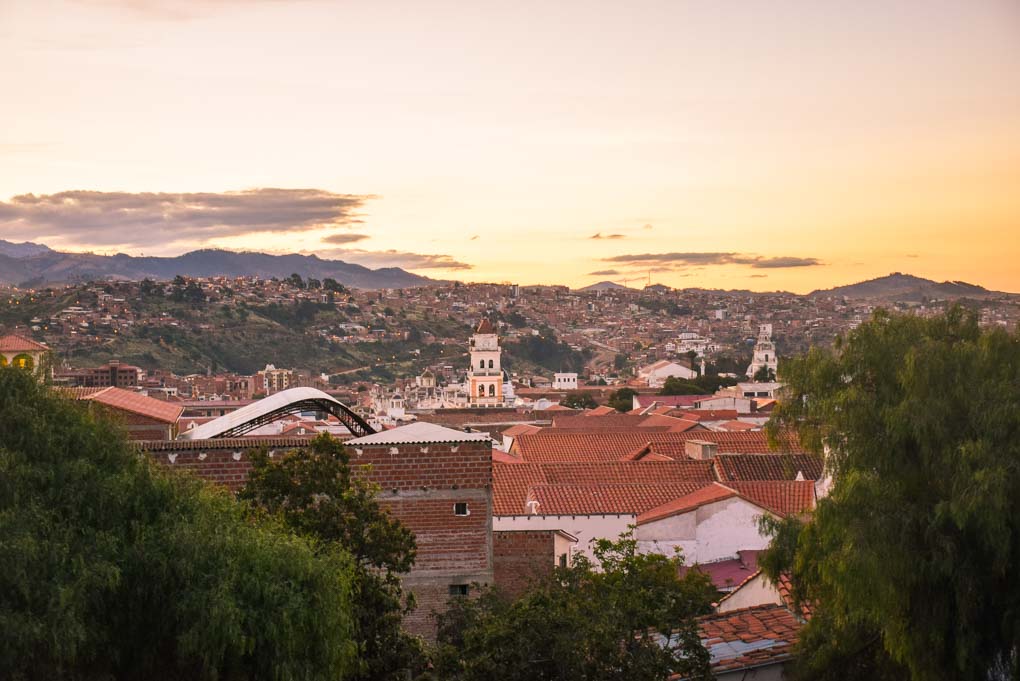 Sunset over Sucre city from our hostel and spanish school