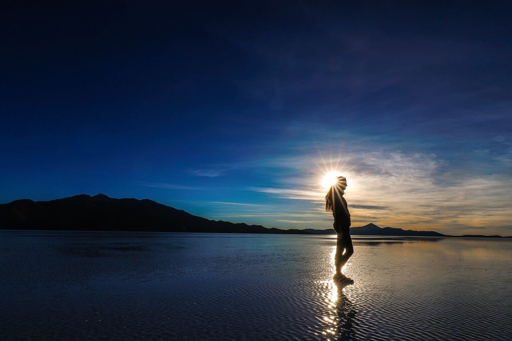 salt flats at sunset in bolivia