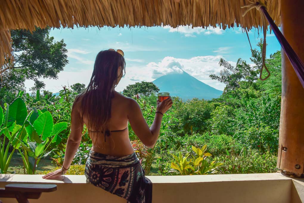 Bailey sits on our balcony at our hotel on Ometepe, Nicaragua