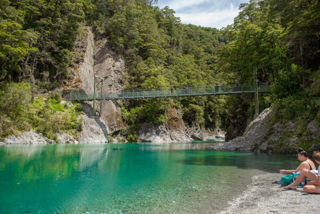 The view of the Blue Pools, New Zealand near Thunder Creek Falls