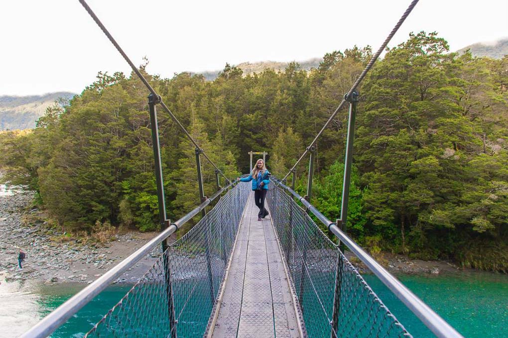 The first suspension bridge you'll see at the Blue pools!