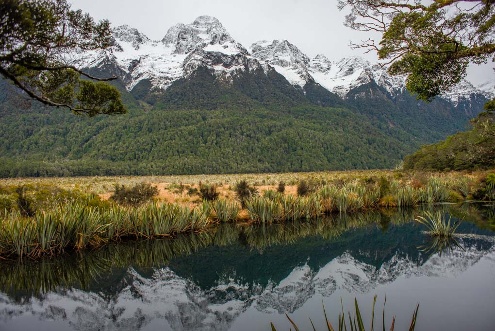 Mirror Lakes on the road to Milford Sound from Te Anau