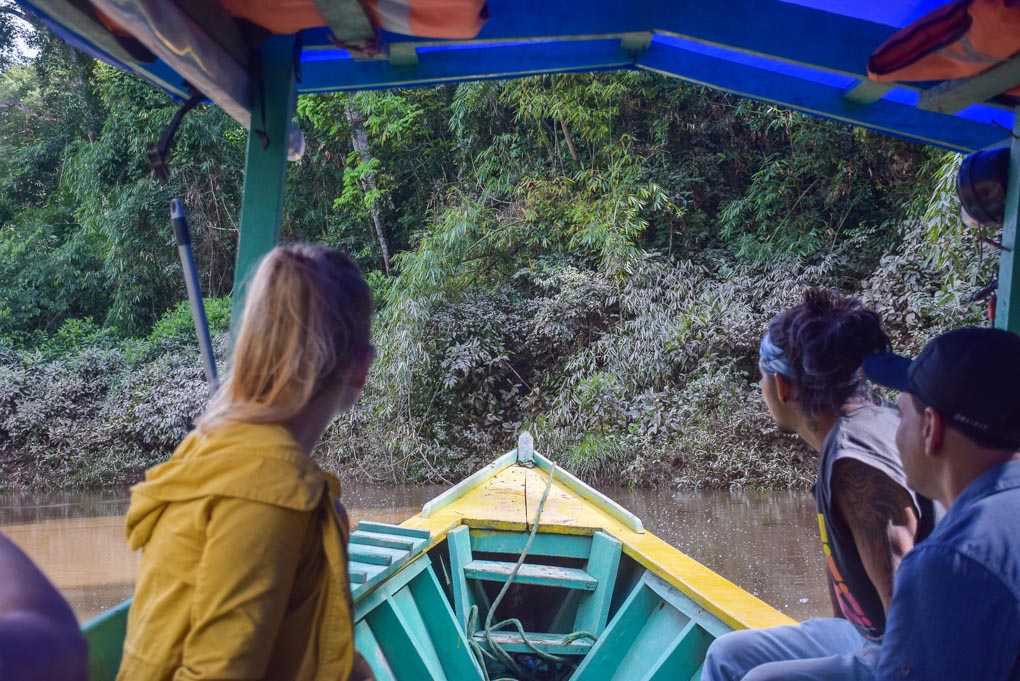 Taking our boat to our retreat in the Amazon jungle near Puerto Maldonado