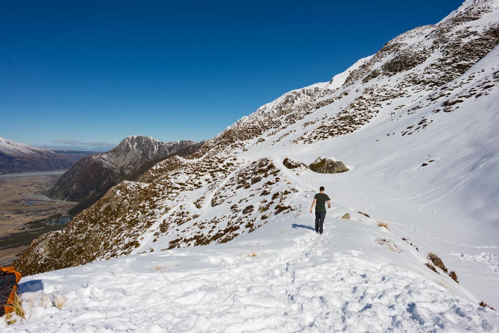 Walking at the top of the Sealy Tarns Track in winter!