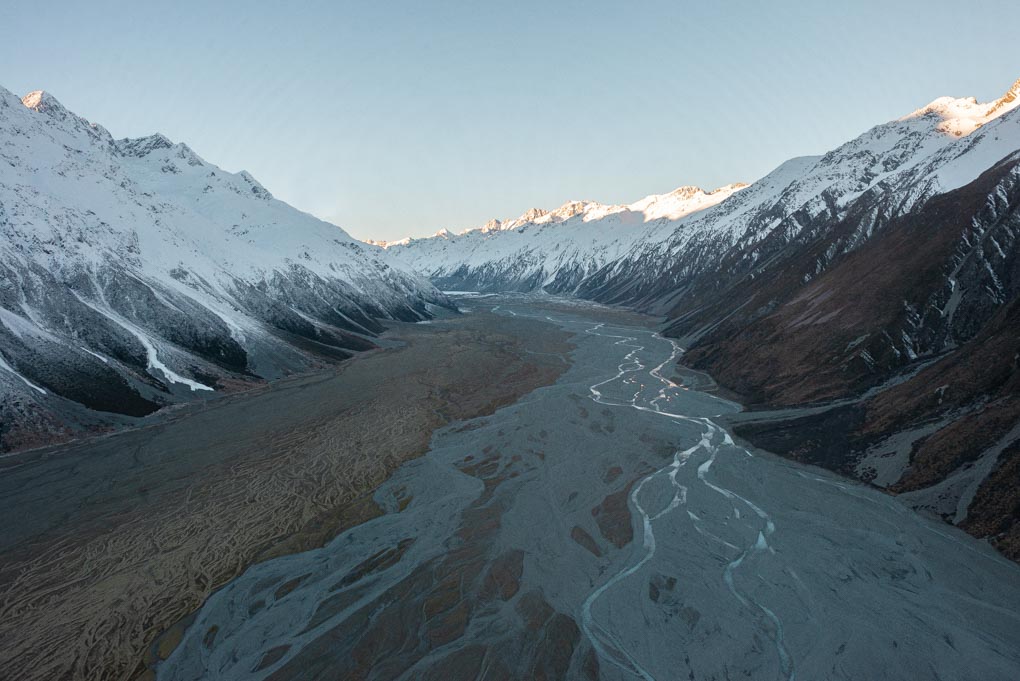 The Valley floor of Mount Cook National Park from a helicopter tour