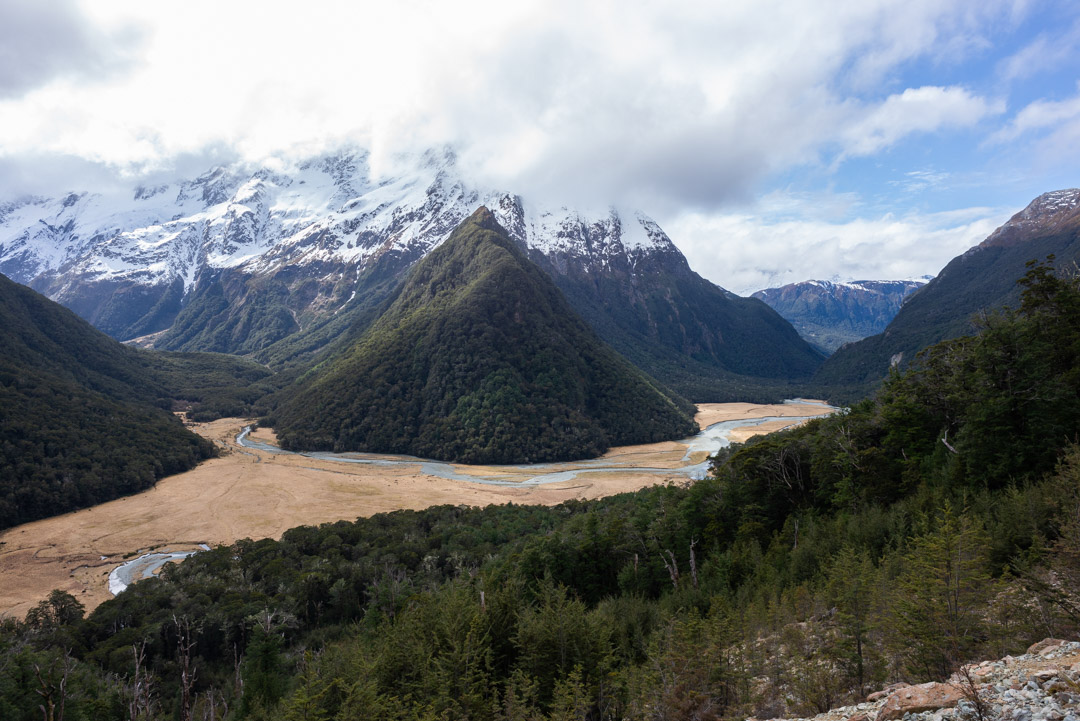 This is a photo of the views on the Routeburn track in New Zealand