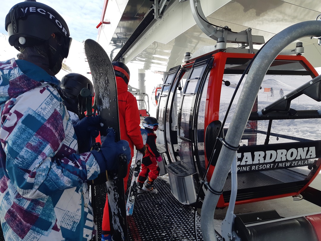 taking the gondola at cardrona