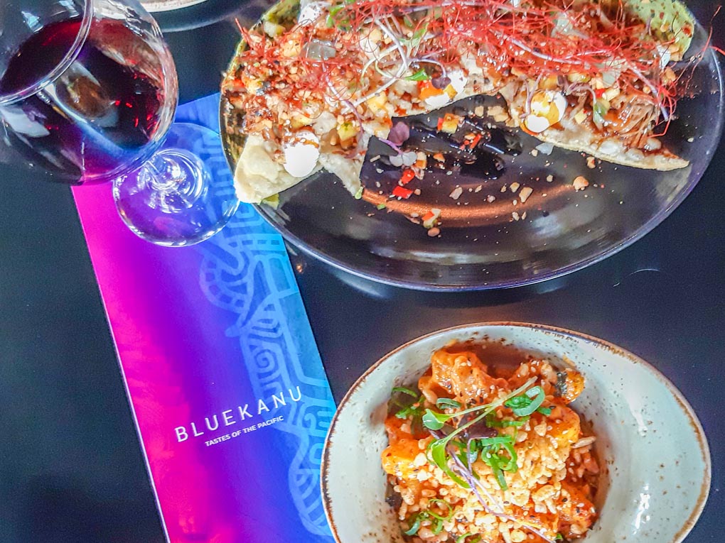 Food and wine at the Blue kanue in Queenstown, New Zealand