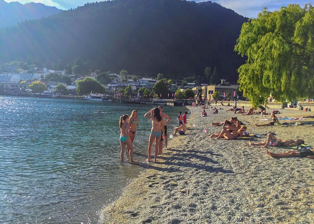 Queenstown Bay Beach on a sunny summer's day