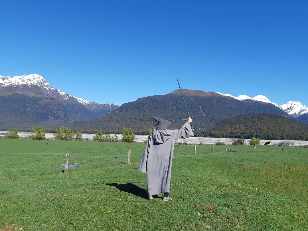 Dressed u as Gandalf from Lord of the Rings in Glenorchy, New Zealand