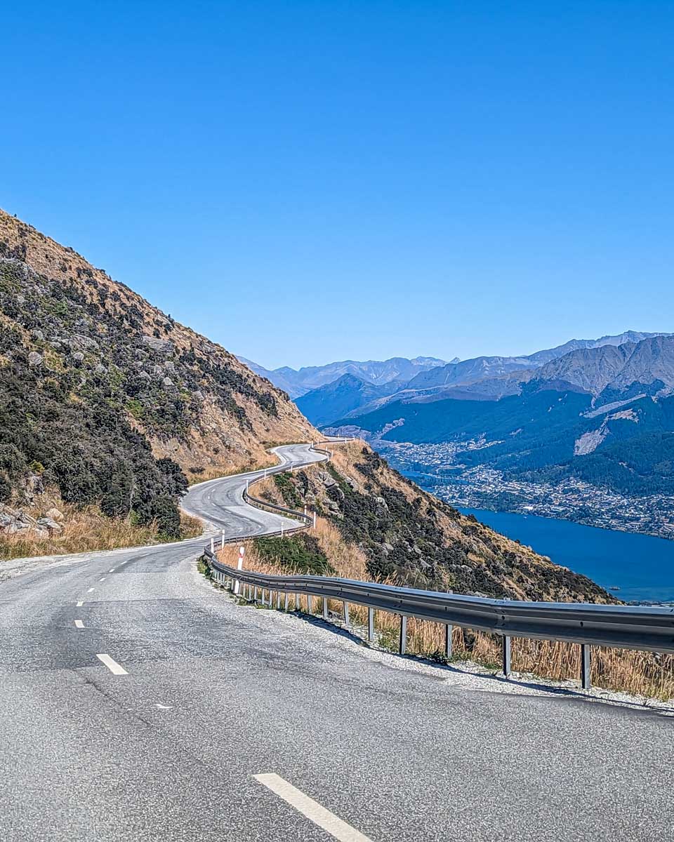 A windy road on the Remarkables ski area access road