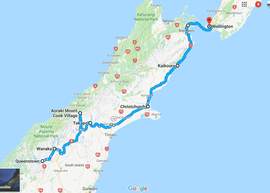 The south to north island New Zealand road trip idea