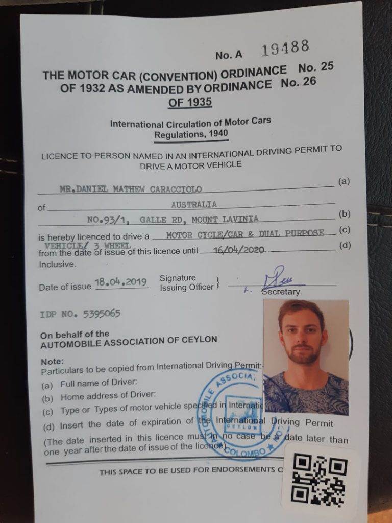 Sri Lankan international drivers license 