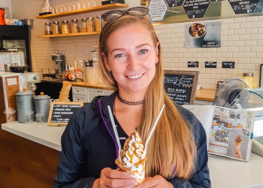 Bailey poses wit her ice cream on our Vancouver foodie tour