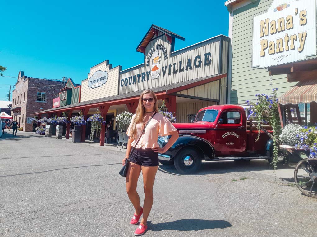 Bailey stands out the front of Davison Orchards in Vernon, Canada