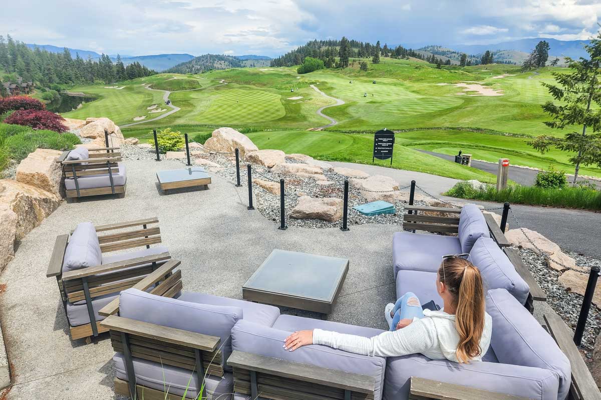 Bailey watches the golfers from the restuarant at Preditor Ridge Golf Course