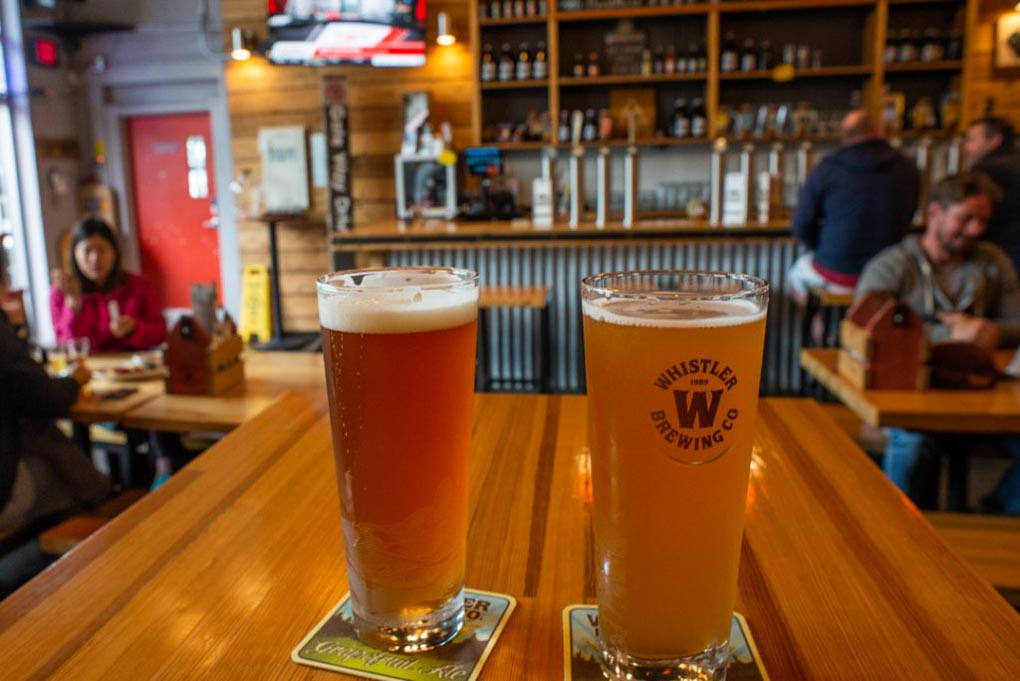 Enjoying a beer at Whistler Brewing Co