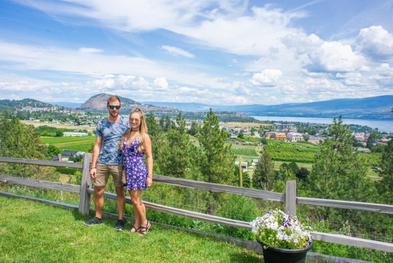 Bailey and I take a photo together at a winery in Kelowna on our wine tour