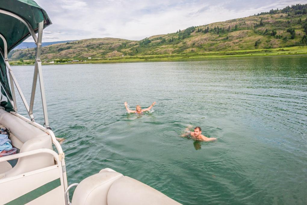 Hanging out on Okanagan Lake on our pontoon tour