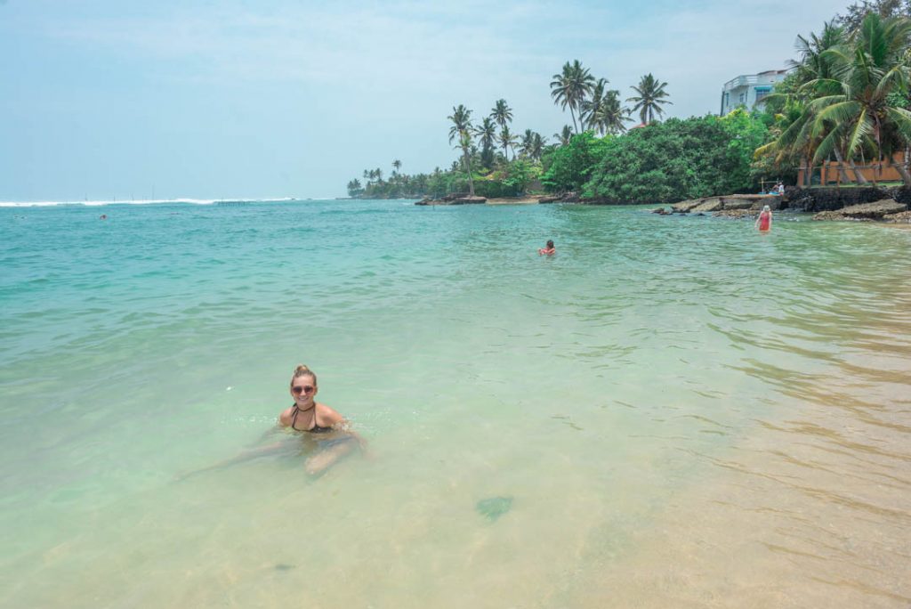 enjoying the shallow waters of Polhena Beach, Sri Lanka