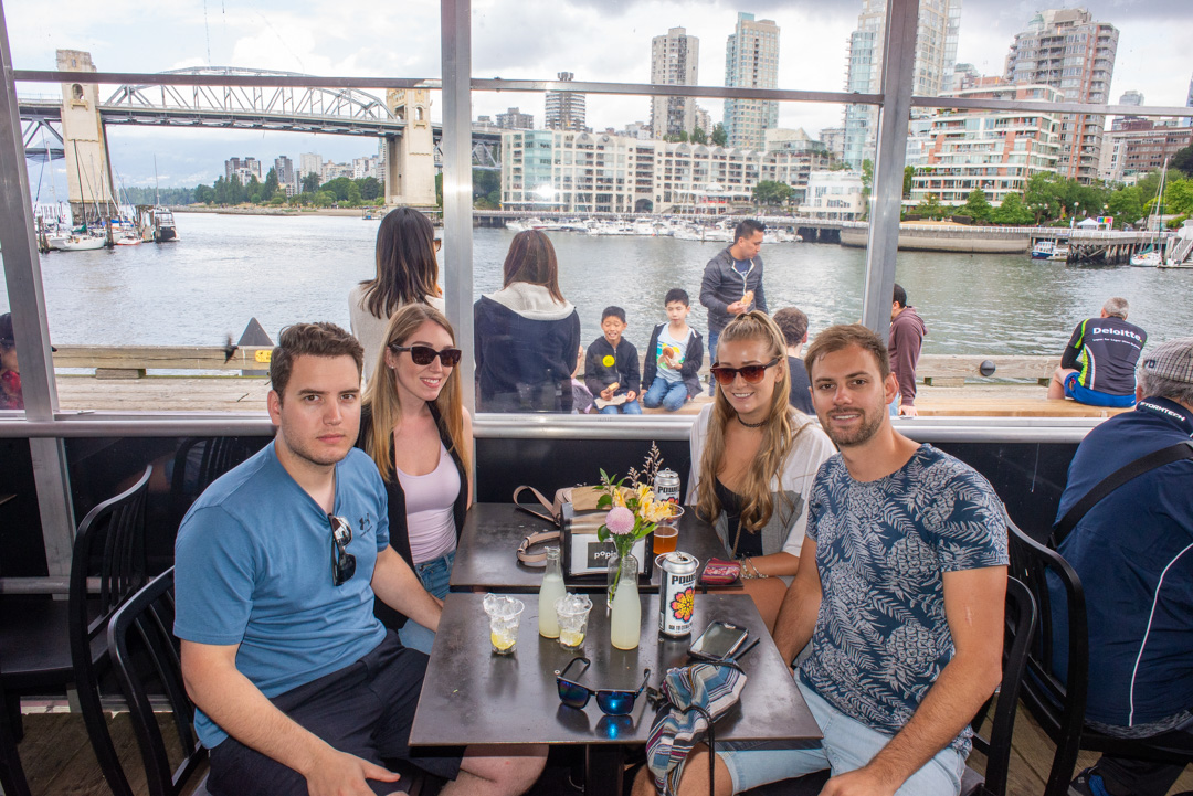 Enjoying drinks on Granville Island