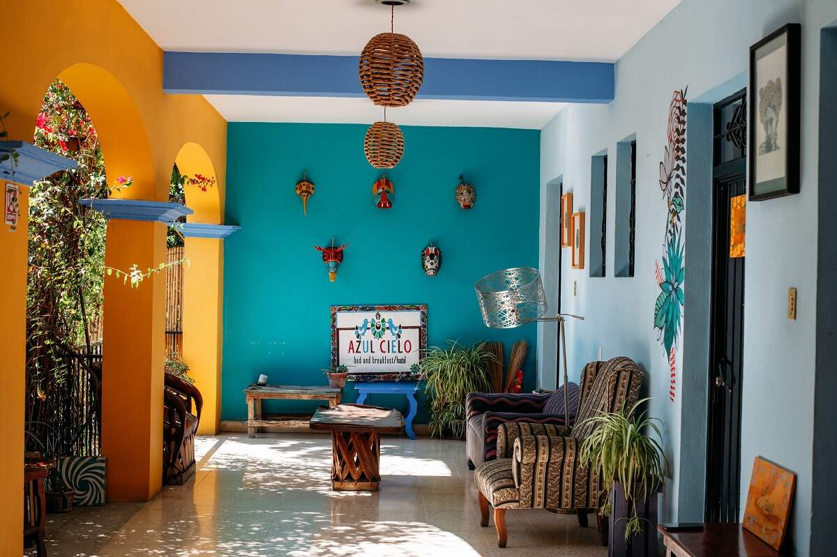 The entry way at Azul Cielo Hostel in Oaxaca
