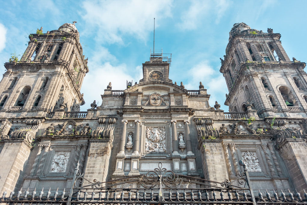 The central cathedral in Mexico City, Mexico, one of the best areas to stay in Mexico City and find a hostel
