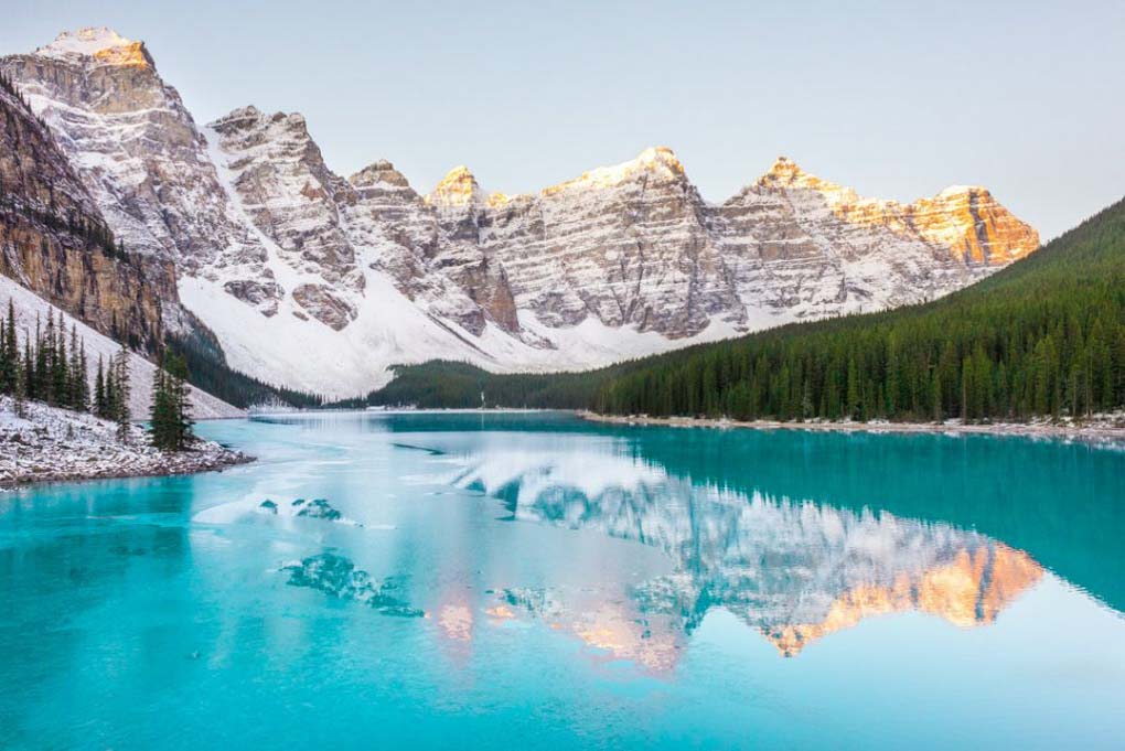 Lake Moraine on a cold morning in Banff National Park