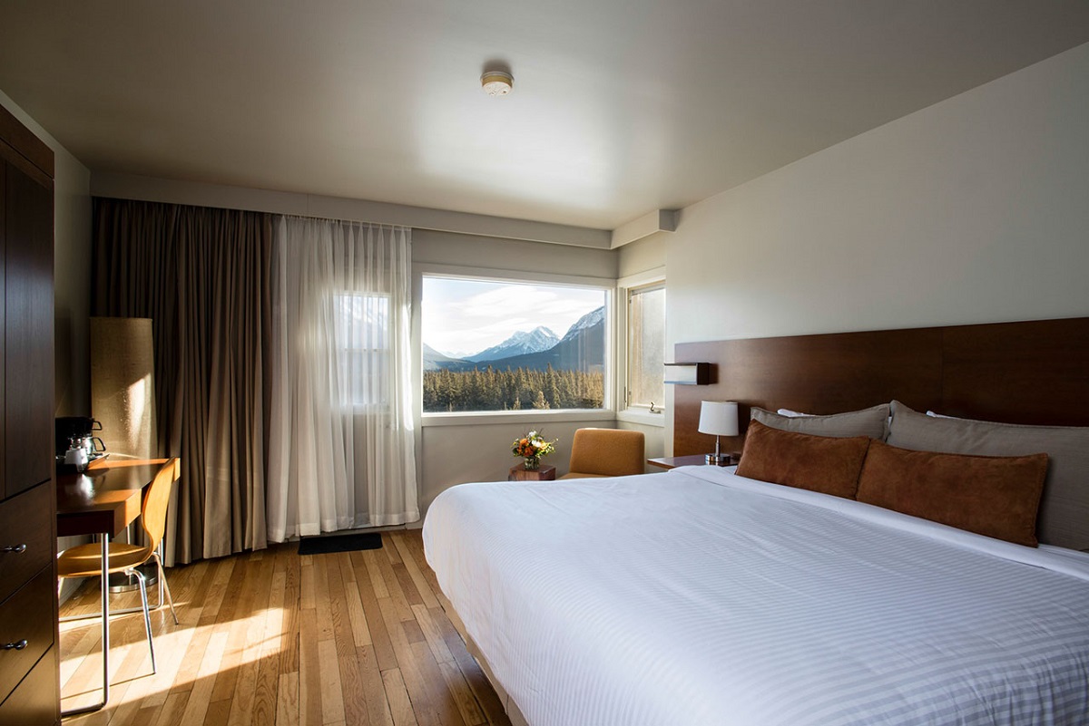 the inside of a room at the Juniper Hotel in Banff