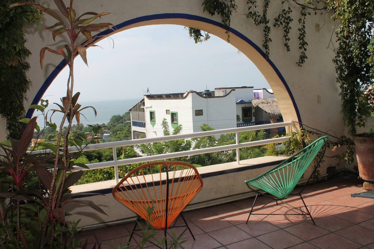 view from the balcony at Pargo's Hotel in Puerto Esondido