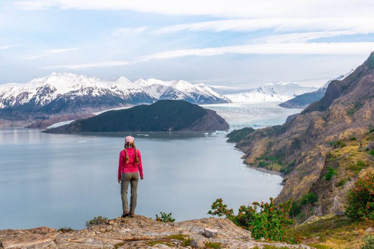 Bailey looking over the Grey Glacier on the torres del Paine W Trek from Puerto Natales, Chile