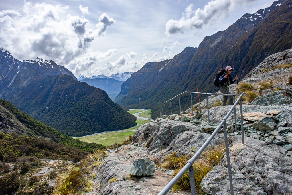 Bailey hiking the the Routeburn track near the Routeburn Falls Hut
