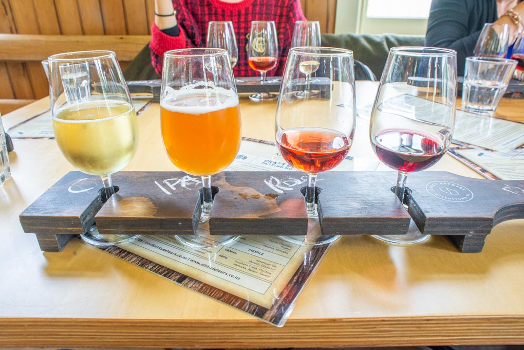Our tasting paddle at the Cargo Brewery near Queenstown