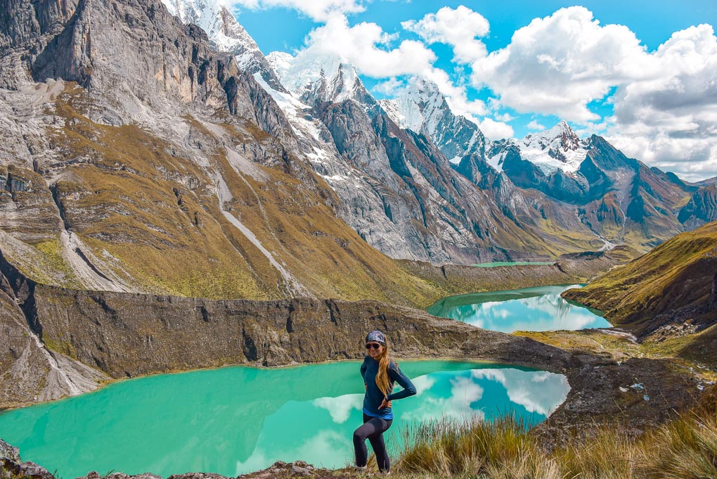 lake and mountain view while trekking in peru