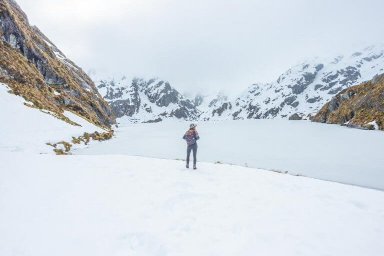 Standing at Lake Harris on the Routeburn Track