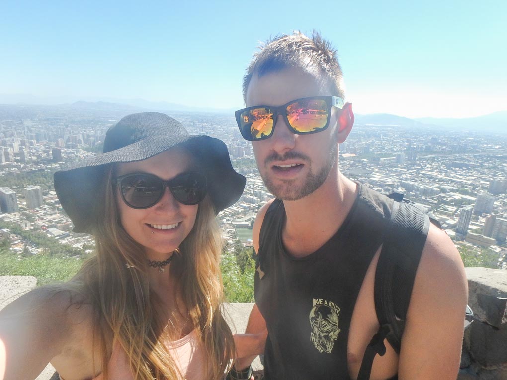 selfie with santiago city in the background