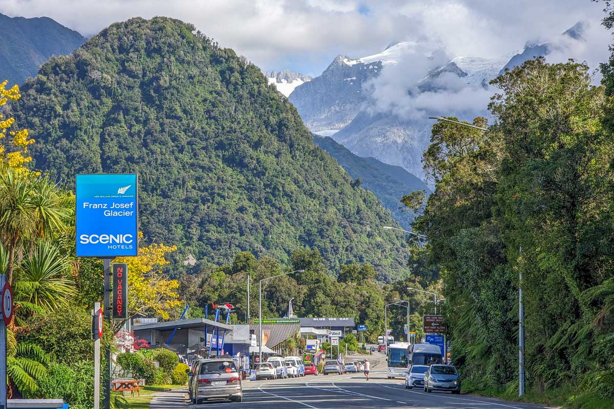 Road into Franz Josef Town in New Zealand