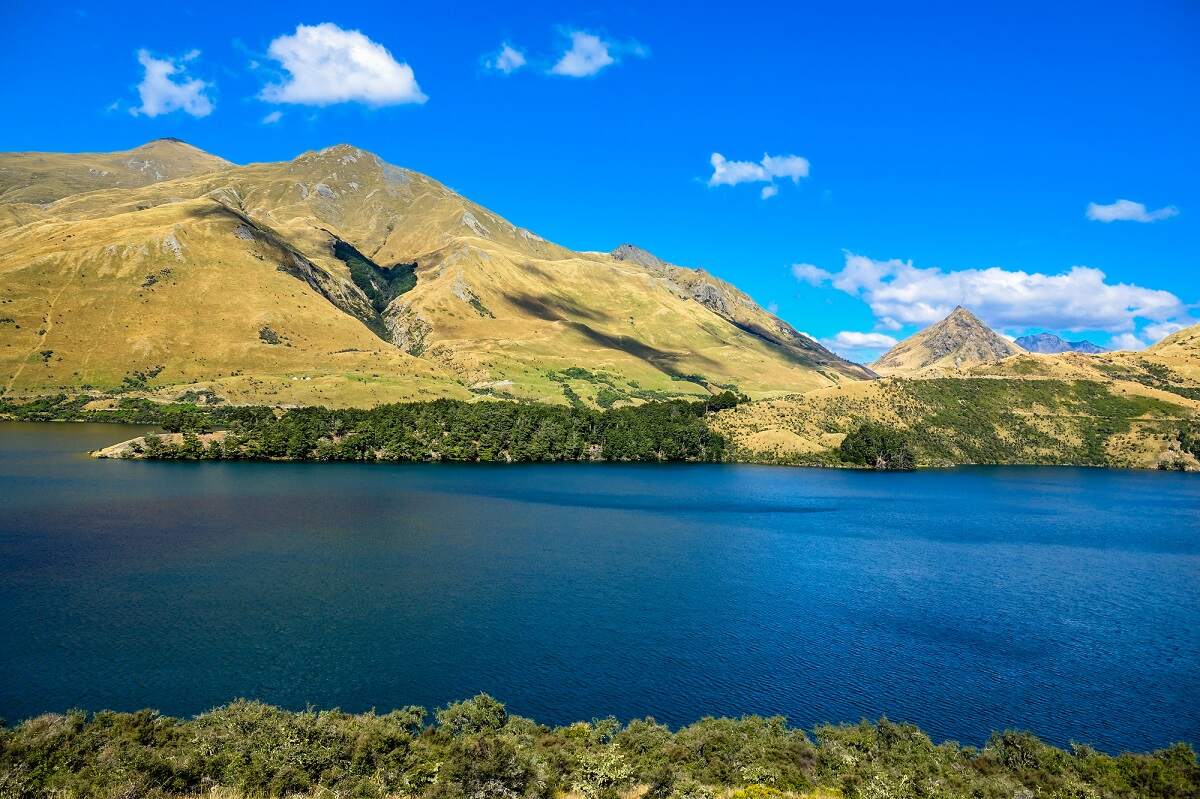 view of Moke Lake on a sunny day from Moke Lake Loop Track