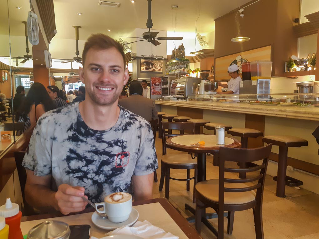 Having a coffee and churros at Manolo 