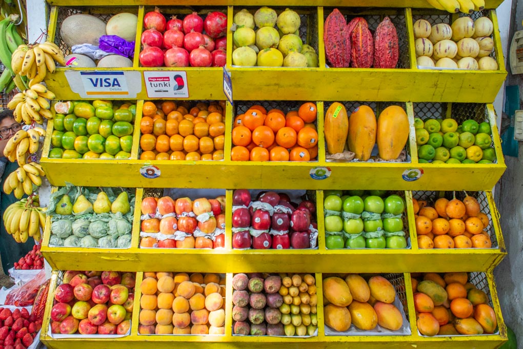 Large selection of fruits at Mercado Municipal 1, Miraflores