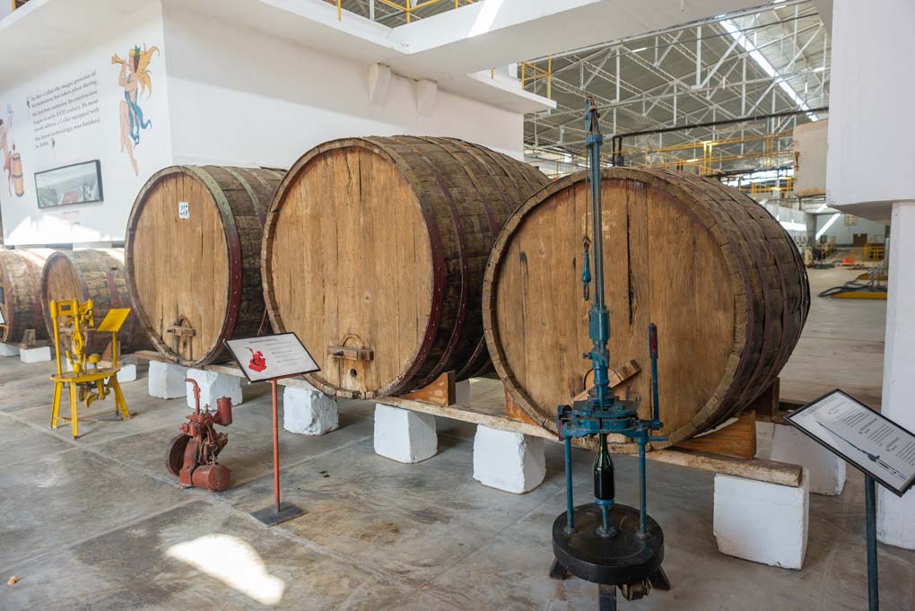 Pisco barrels on our Pisco tour in Peru