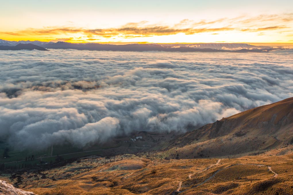 Cloud covers the path to the top of Roy's Peak