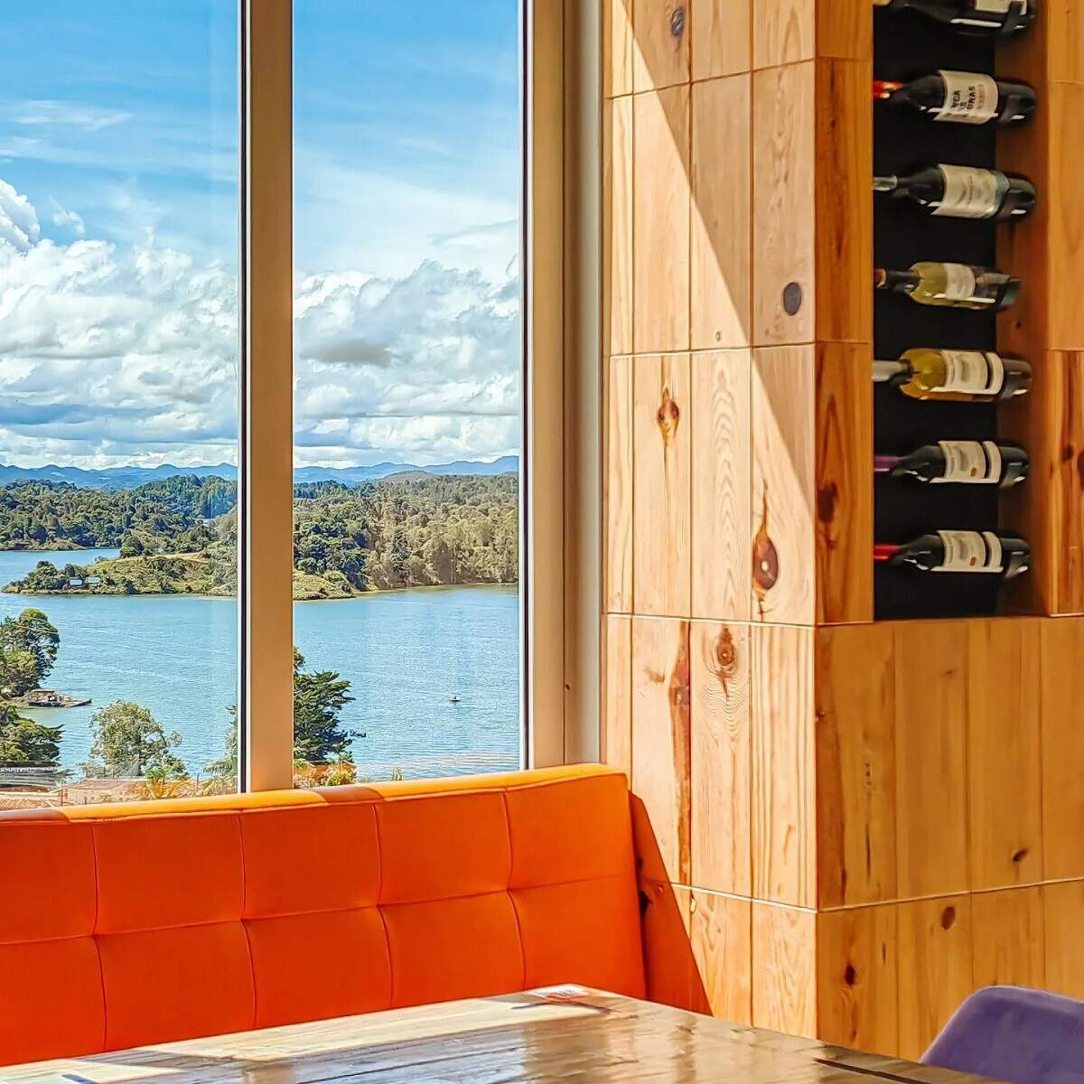 view out of a window of Oregano restaurant of the lake