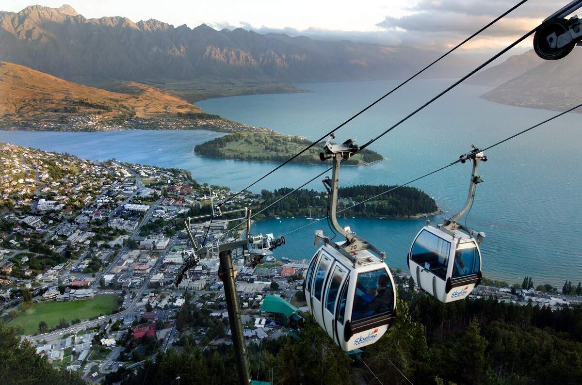 the Skyline Queenstown Gondola with a view above Queenstown