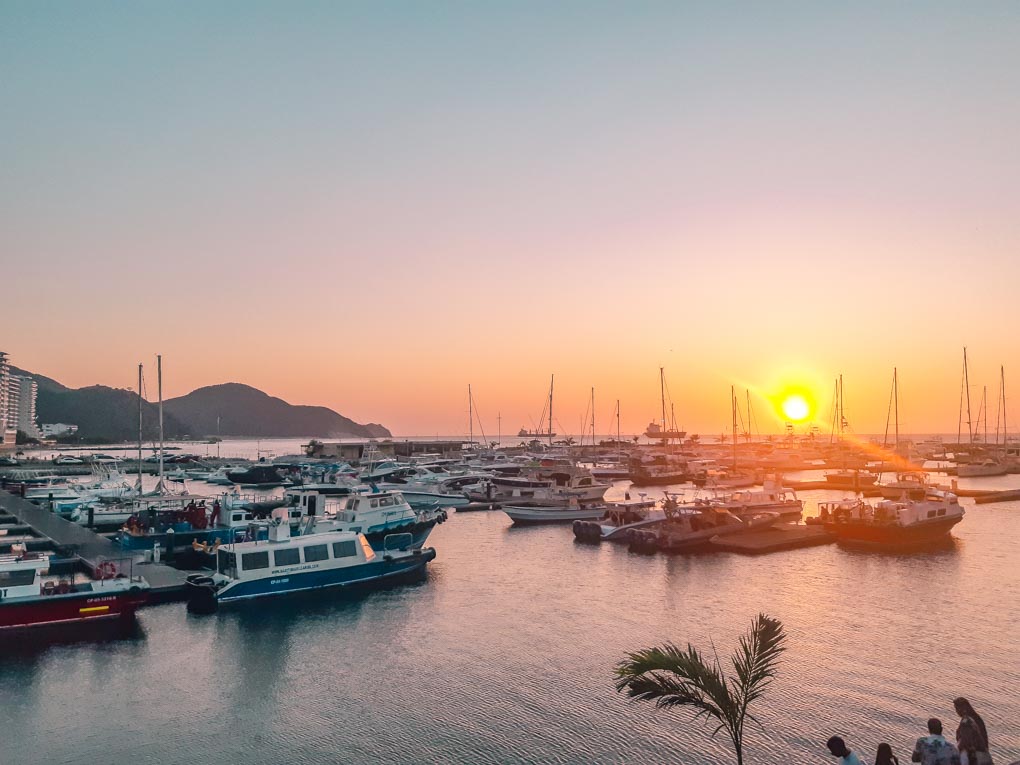 A sunset over the marina in Santa Marta, Colombia