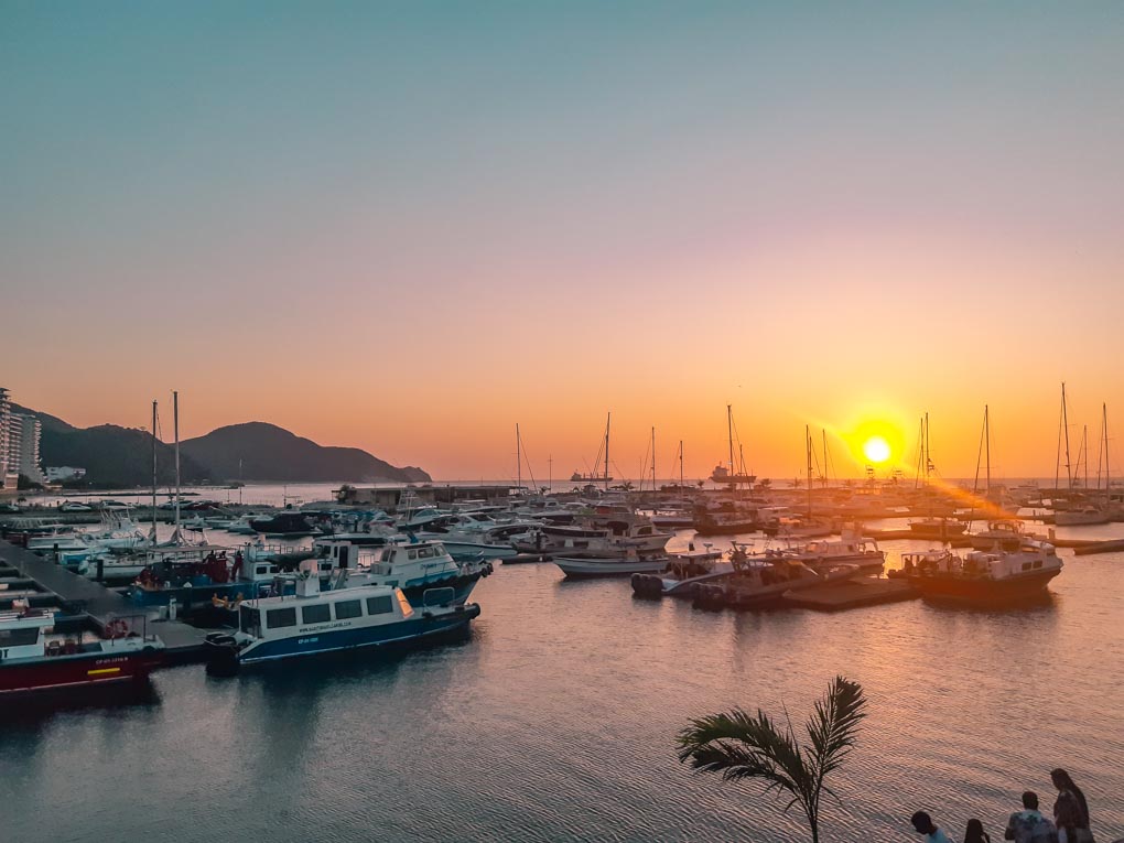 A sunset over the harbor in Santa Marta, Colombia