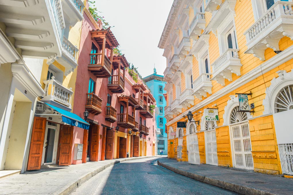 A Beautiful street in the old town of cartagena, Colombia