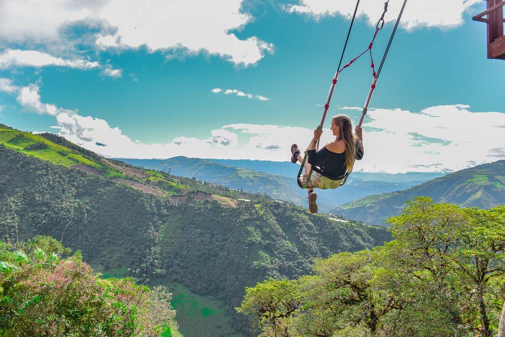 Bailey on the Swing at the end of the World in Banos, Ecuador